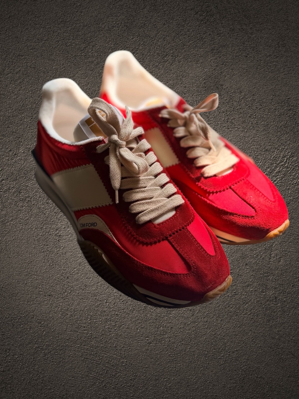 Tom Ford James Sneakers Red Suede & Cream Accent Runner Sneakers - Picture 1 of 4